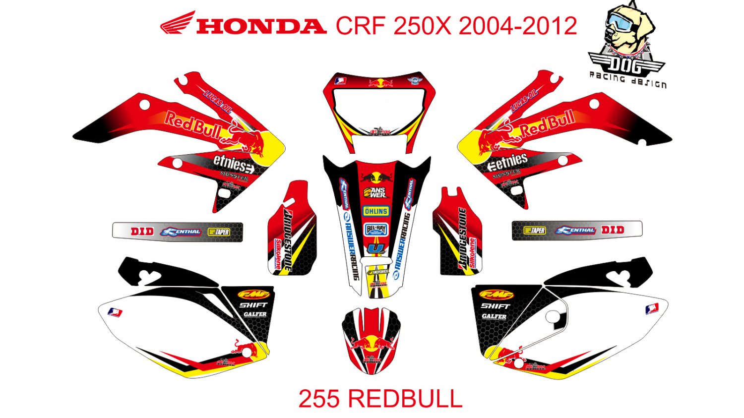 HONDA CRF 250X 2004-2012 GRAPHIC DECAL KIT CODE.255