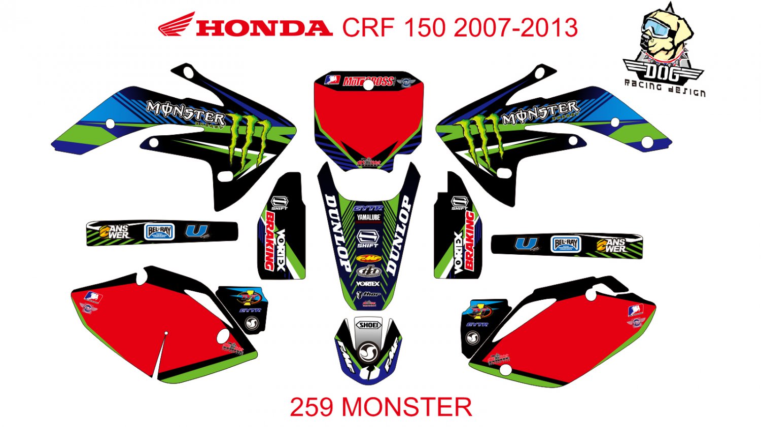 HONDA CRF 150 2007-2013 GRAPHIC DECAL KIT CODE.259