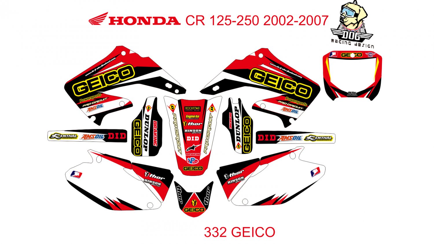 HONDA CR 125-250 2002-2007 GRAPHIC DECAL KIT CODE.332