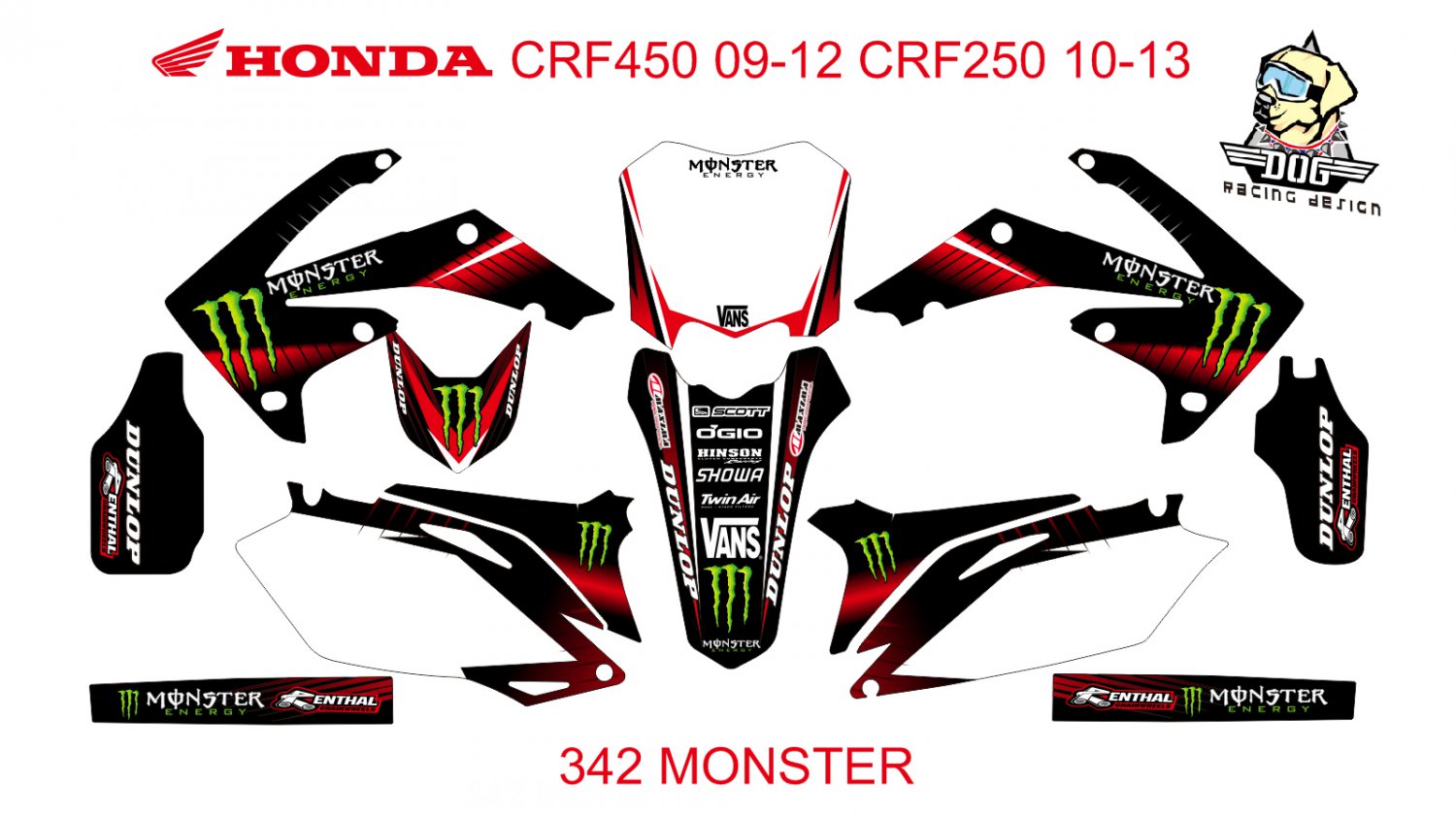 HONDA CRF250 2010-2013 CRF450 2009-2012 GRAPHIC DECAL KIT CODE.342