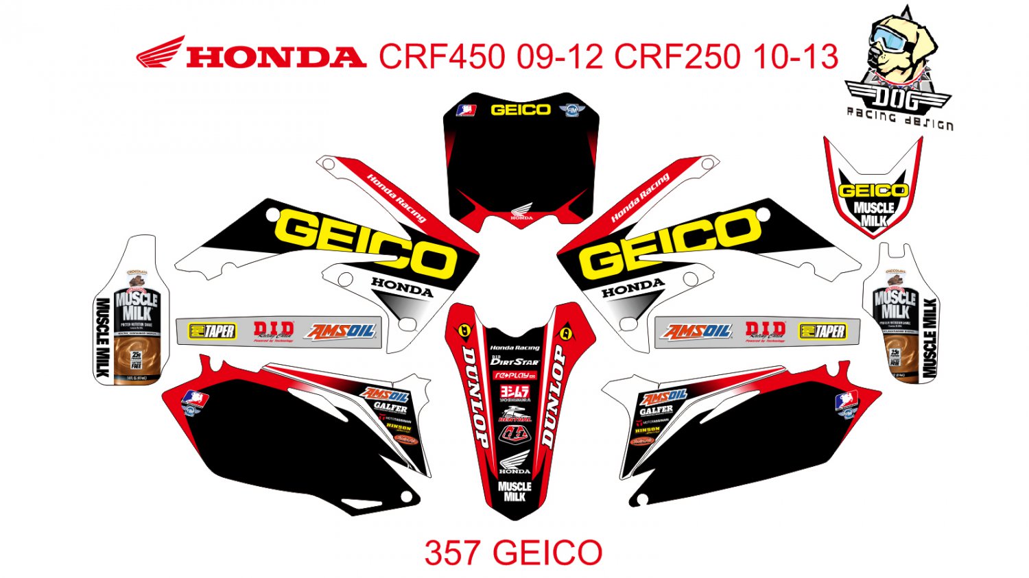 HONDA CRF250 2010-2013 CRF450 2009-2012 GRAPHIC DECAL KIT CODE.357