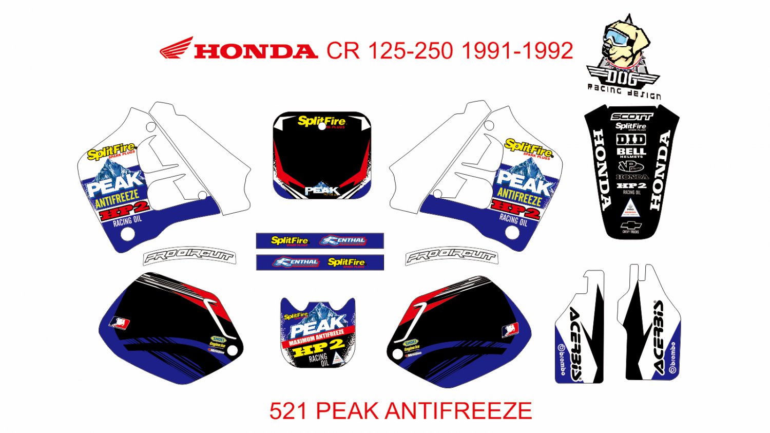 HONDA CR 125-250 1991-1992 GRAPHIC DECAL KIT CODE.521