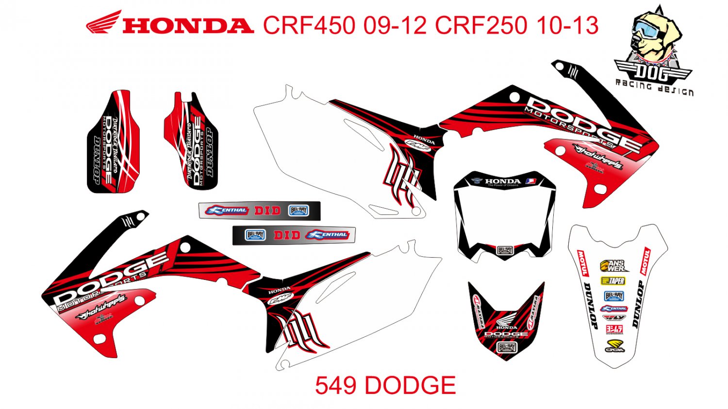 HONDA CRF 250 2010-2013 CRF 450 2009-2012 GRAPHIC DECAL KIT CODE.549