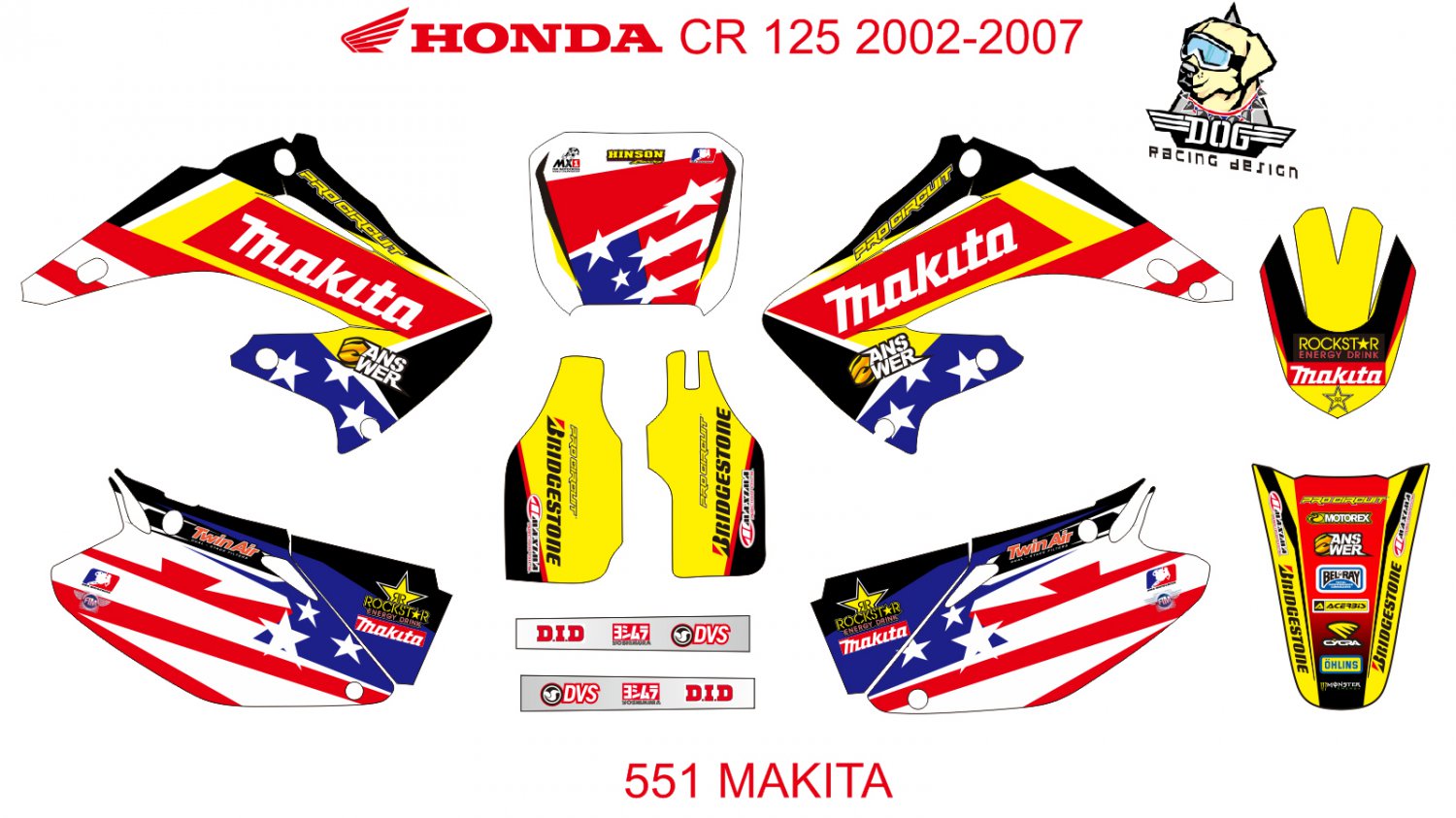 HONDA CR 125-250 2002-2007 GRAPHIC DECAL KIT CODE.551
