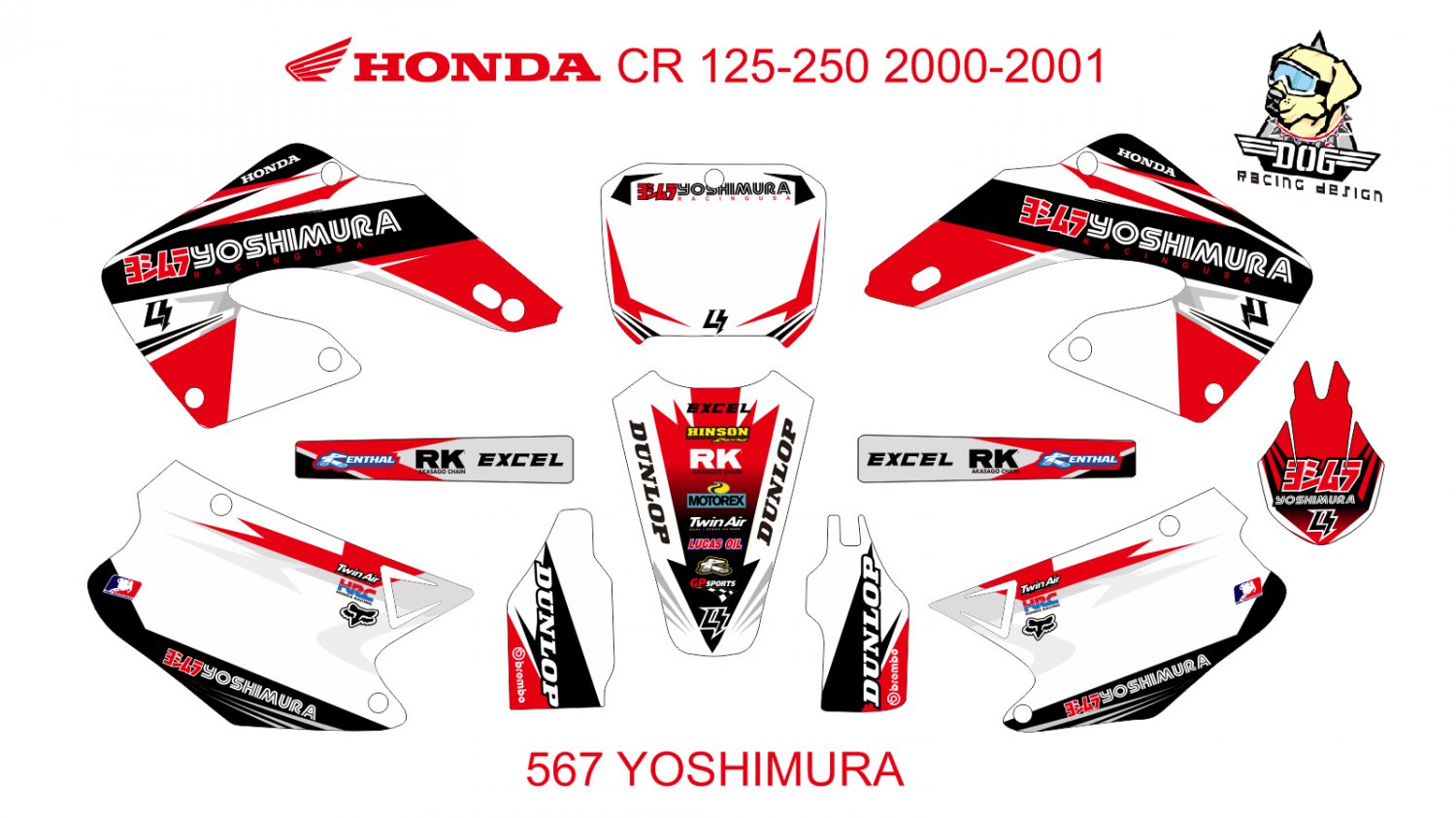 HONDA CR 125-250 2000-2001 GRAPHIC DECAL KIT CODE.567