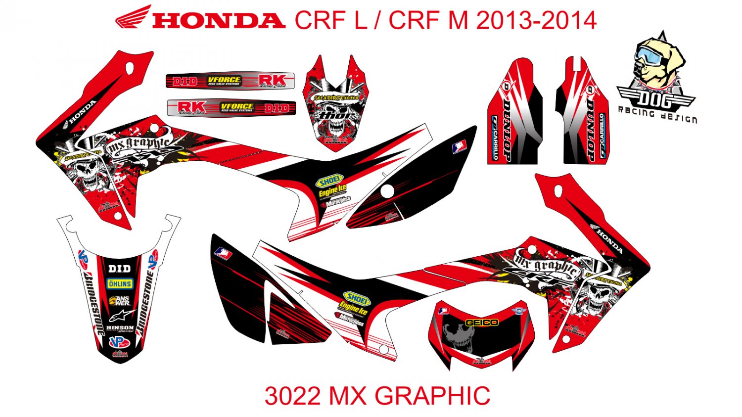 HONDA CRF L CRF M 2013-2014 GRAPHIC DECAL KIT CODE.3022