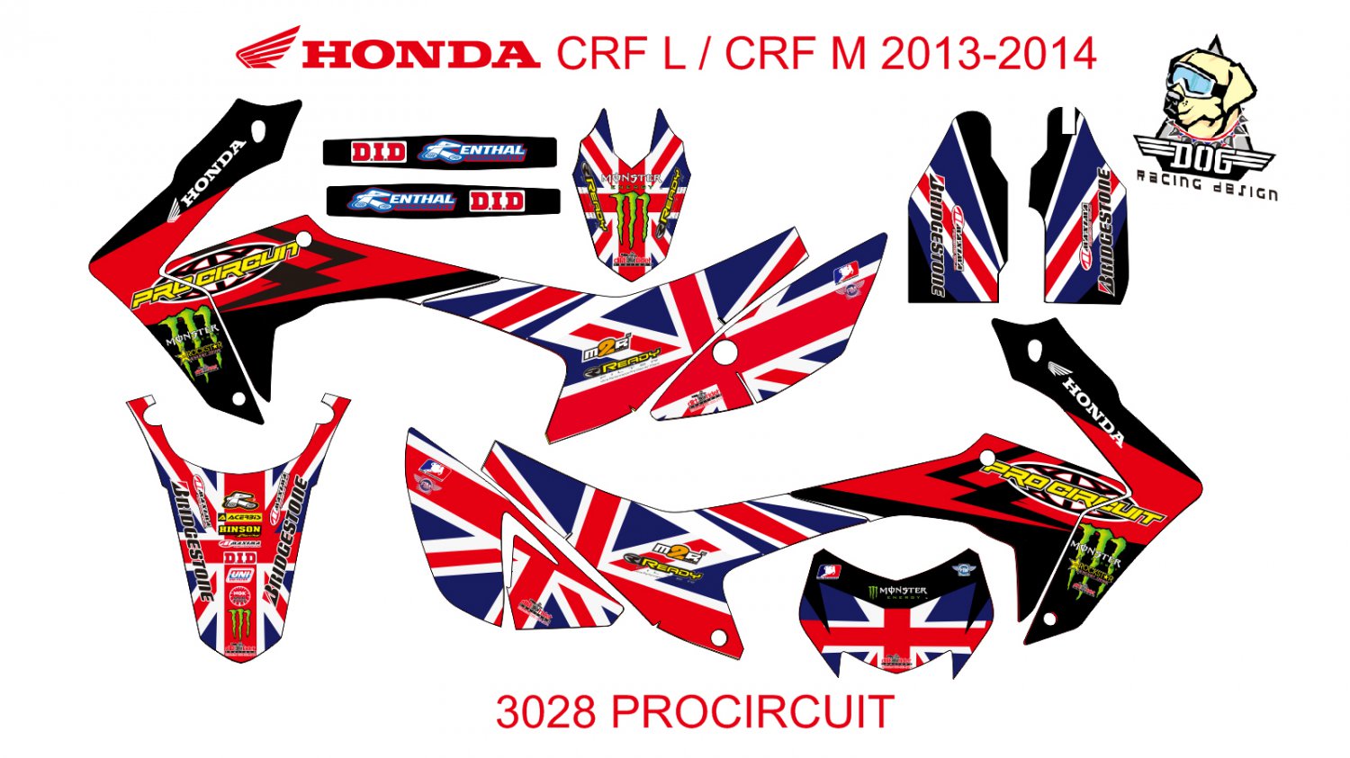 HONDA CRF L CRF M 2013-2014 GRAPHIC DECAL KIT CODE.3028