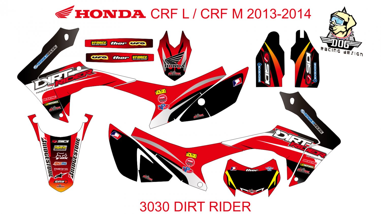 HONDA CRF L CRF M 2013-2014 GRAPHIC DECAL KIT CODE.3030