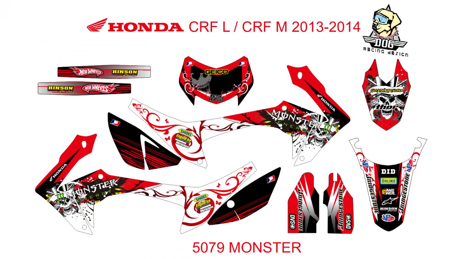 HONDA CRF L CRF M 2013-2014 GRAPHIC DECAL KIT CODE.5079