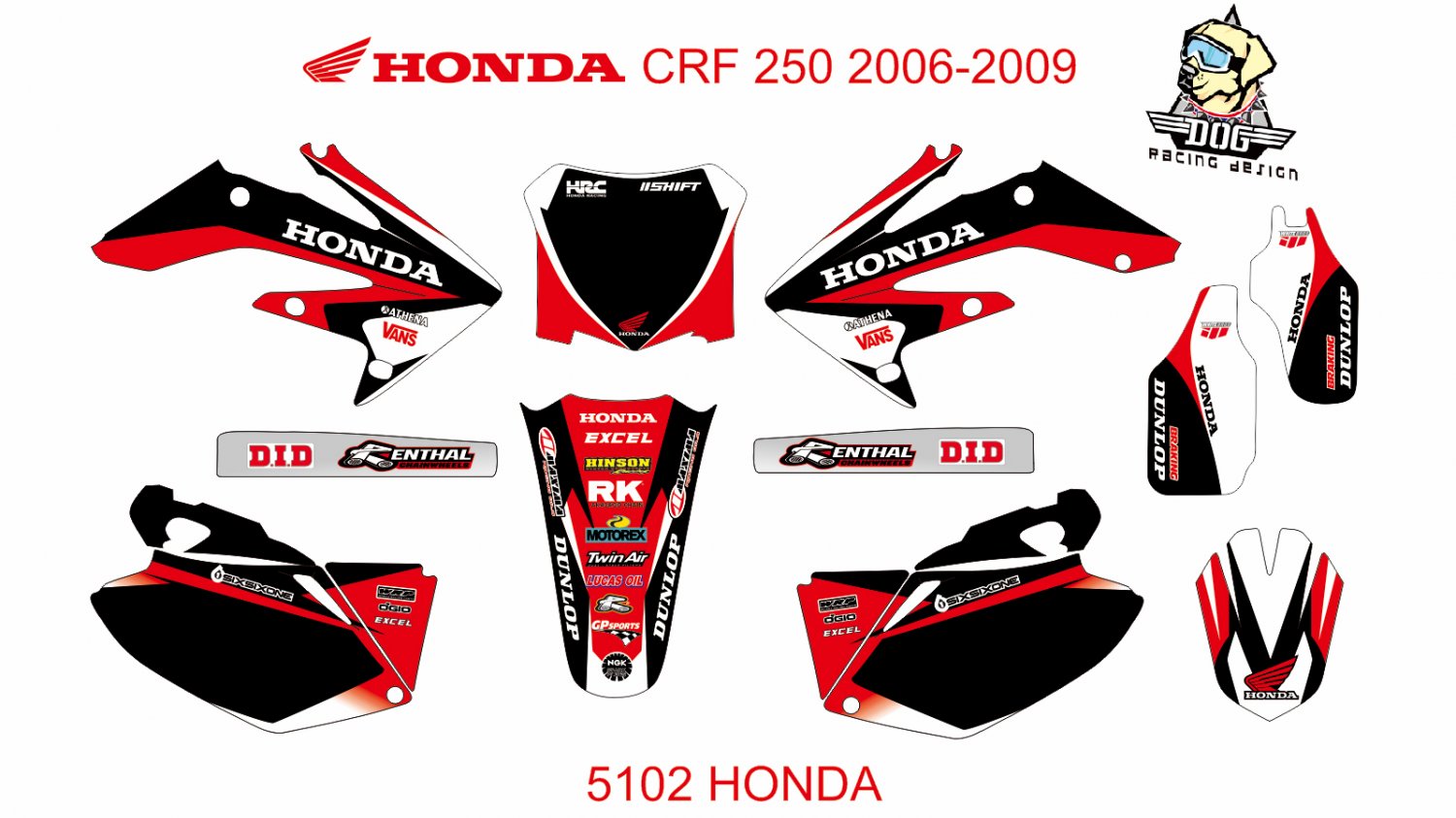 HONDA CRF 250 2006-2009 GRAPHIC DECAL KIT CODE.5102