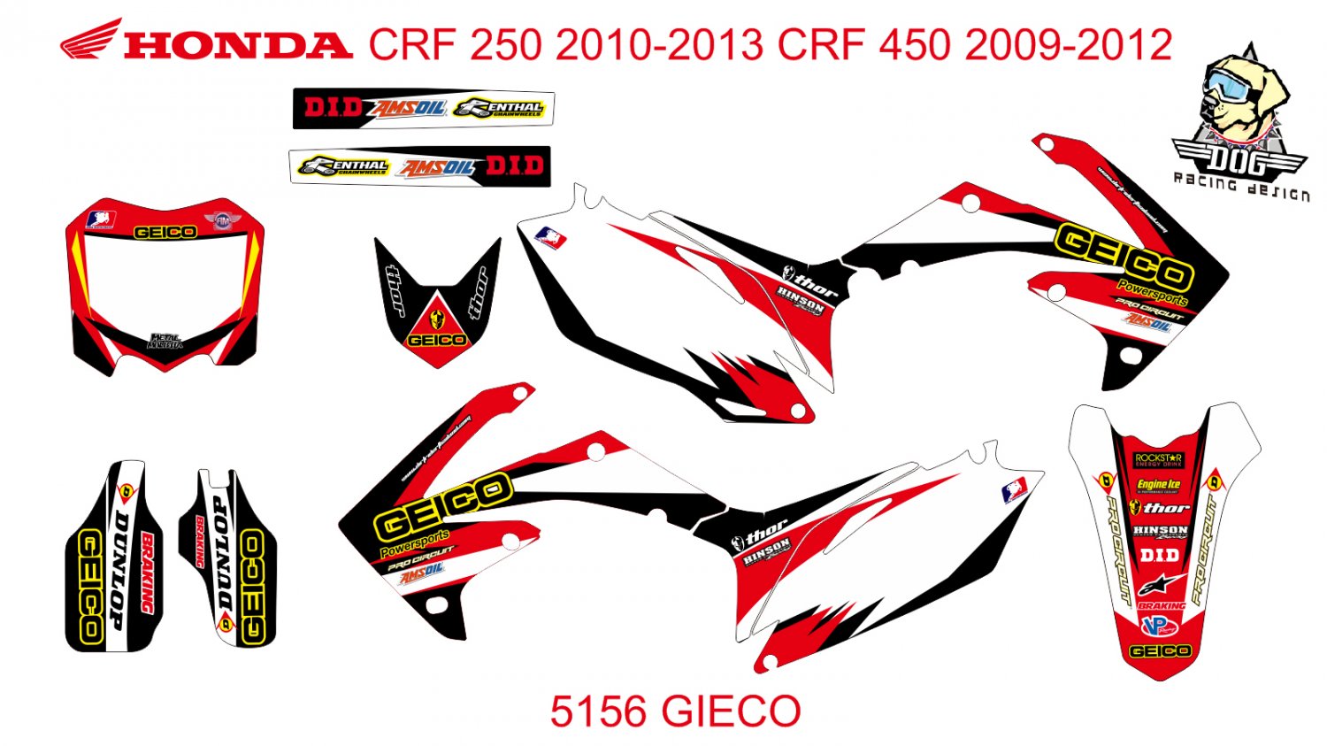 HONDA CRF250 2010-2013 CRF450 2009-2012 GRAPHIC DECAL KIT CODE.5156