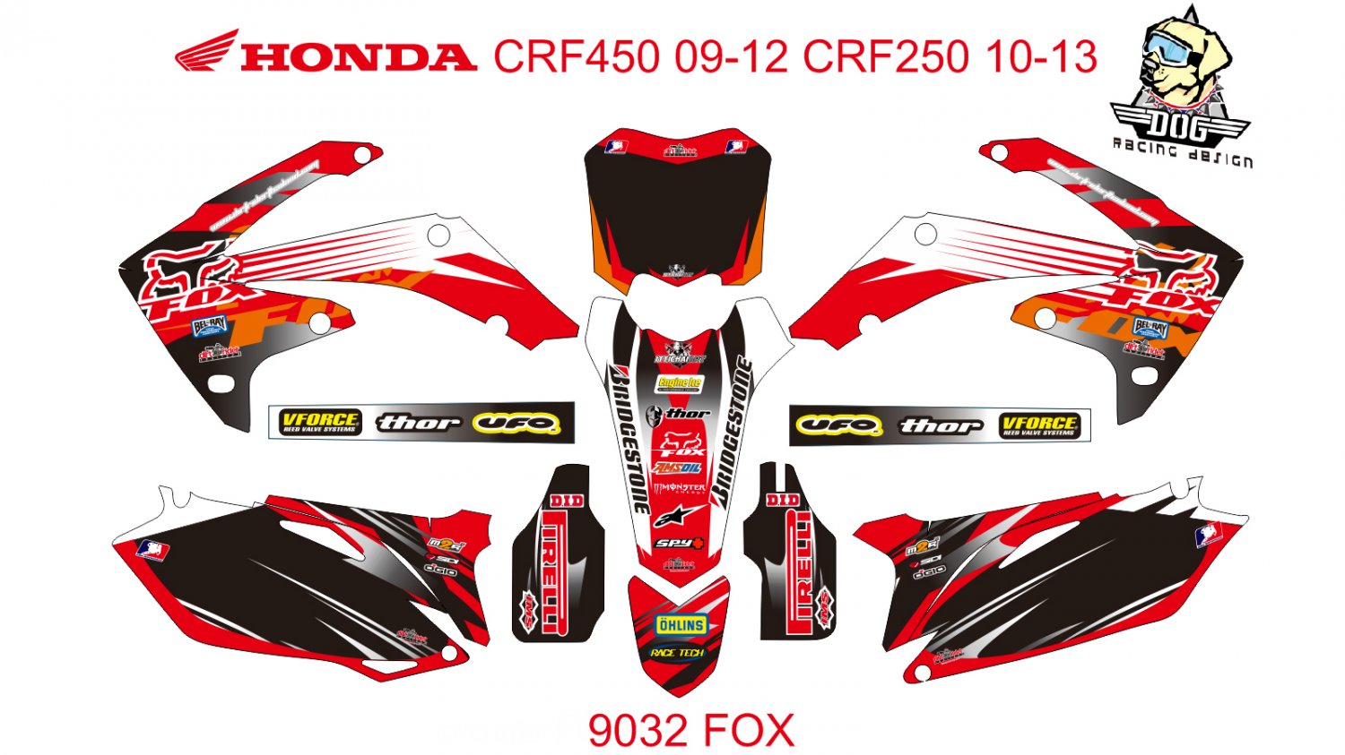 HONDA CRF 450 2009-2012 CRF 250 2010-2013 DECAL KIT CODE.9032
