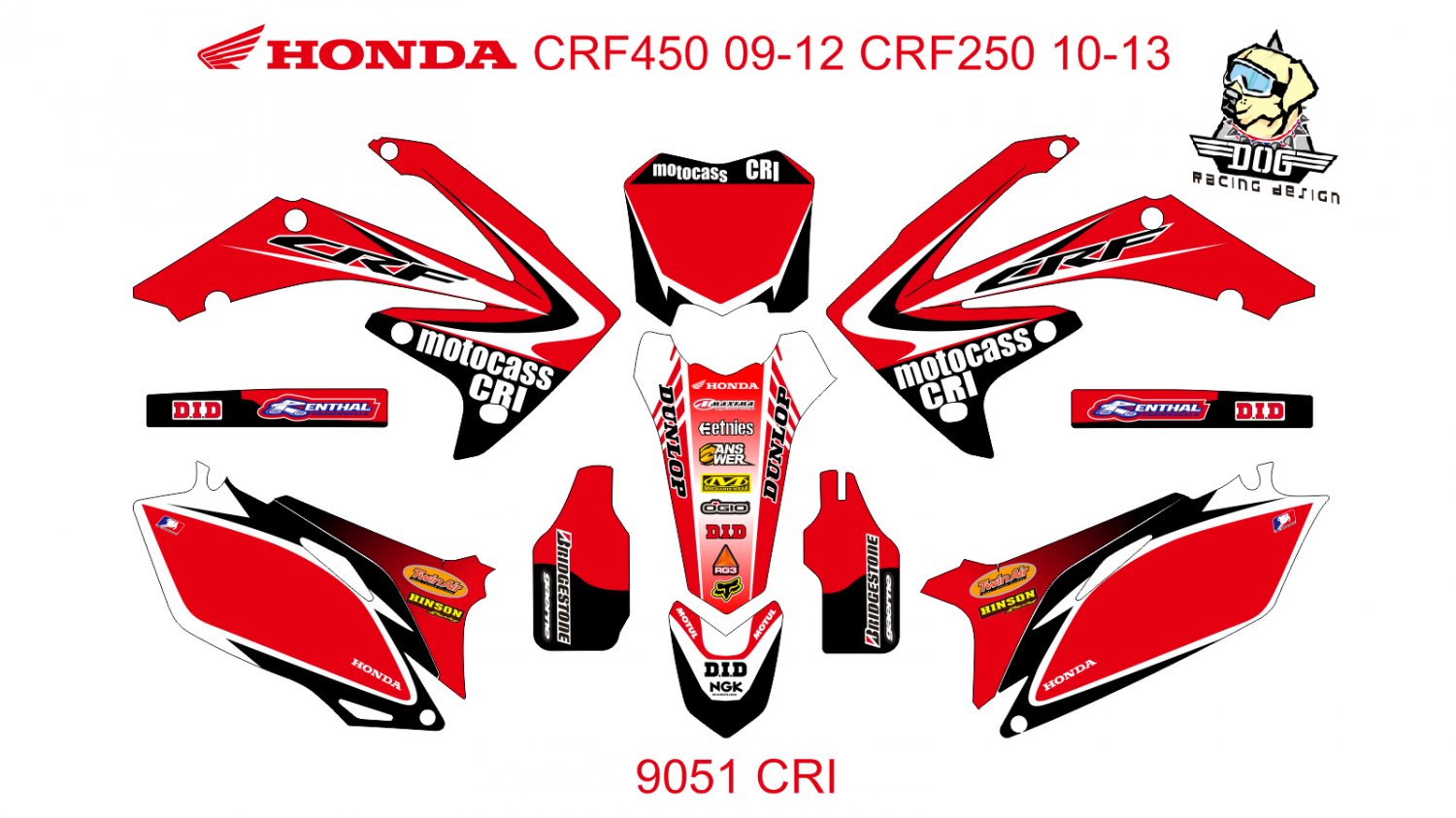 HONDA CRF 450 2009-2012 CRF 250 2010-2013 DECAL KIT CODE.9051
