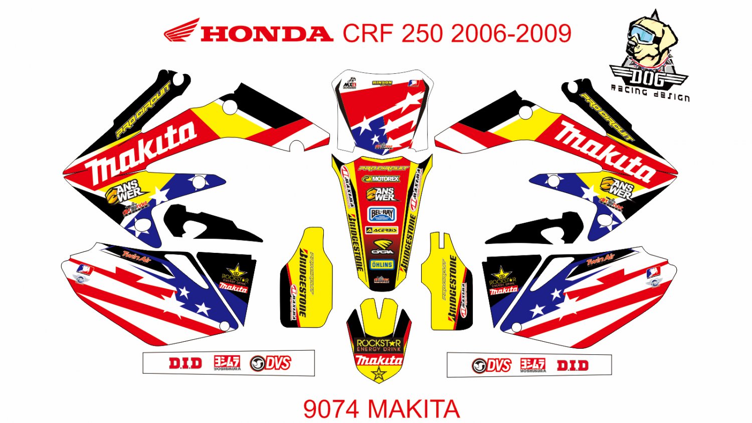 HONDA CRF 250 2006-2009 GRAPHIC DECAL KIT CODE.9074