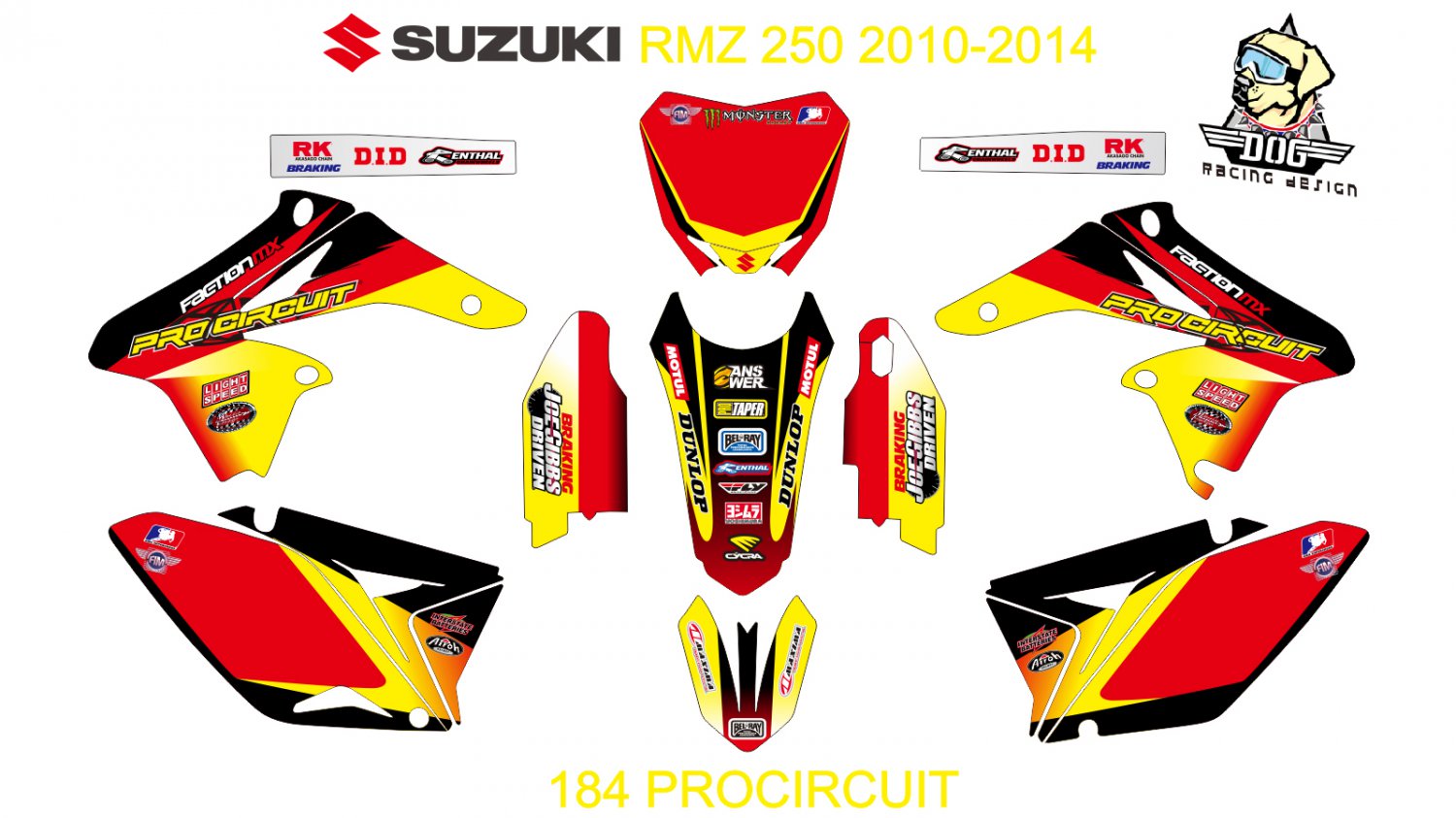 SUZUKI RMZ 250 2010-2014 GRAPHIC DECAL KIT CODE.184