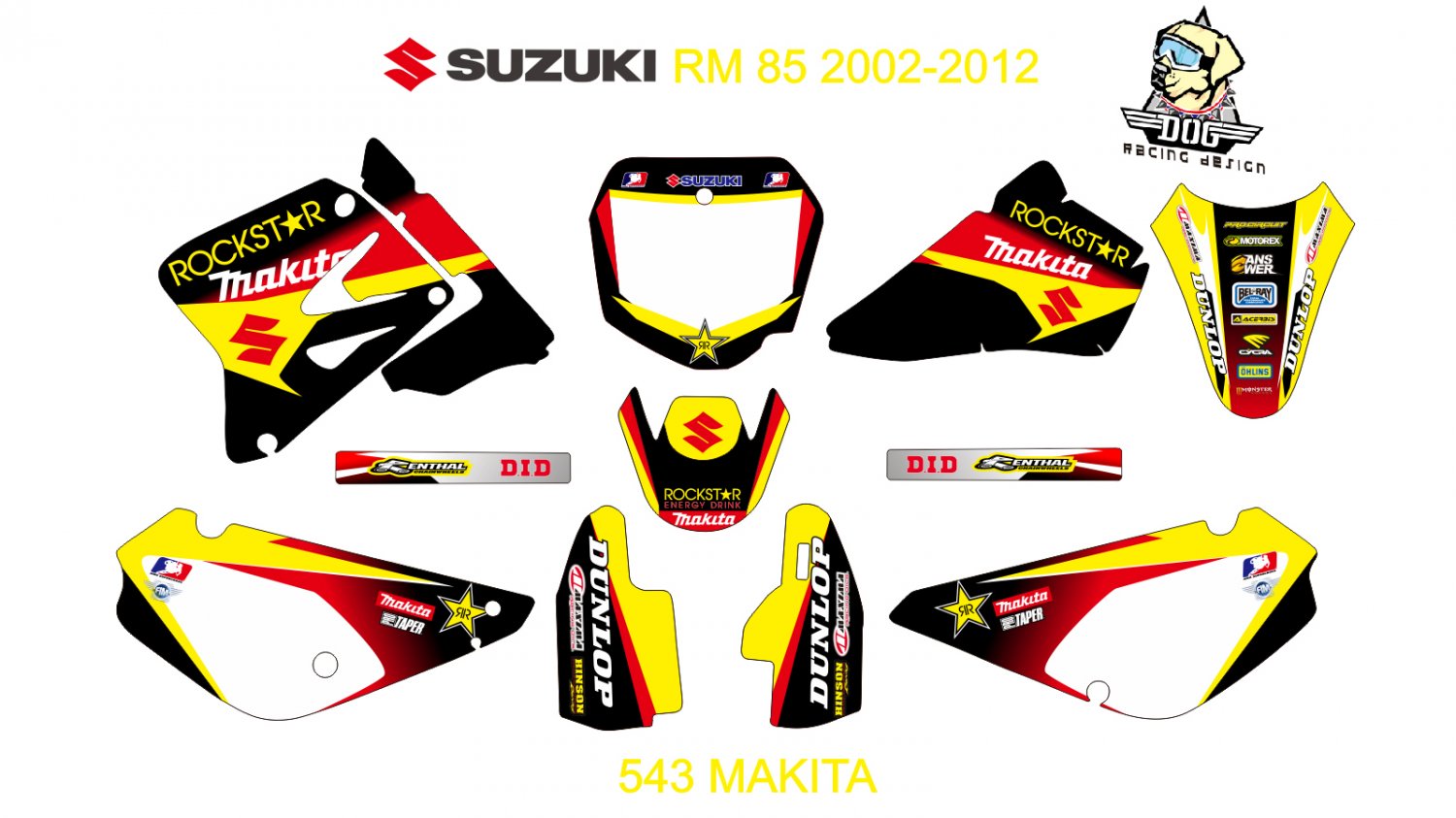 SUZUKI RM 85 2002-2012 GRAPHIC DECAL KIT CODE.543