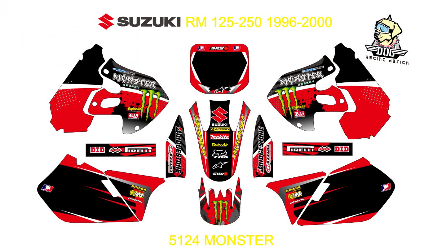 SUZUKI RM 125-250 1996-2000 GRAPHIC DECAL KIT CODE.5124