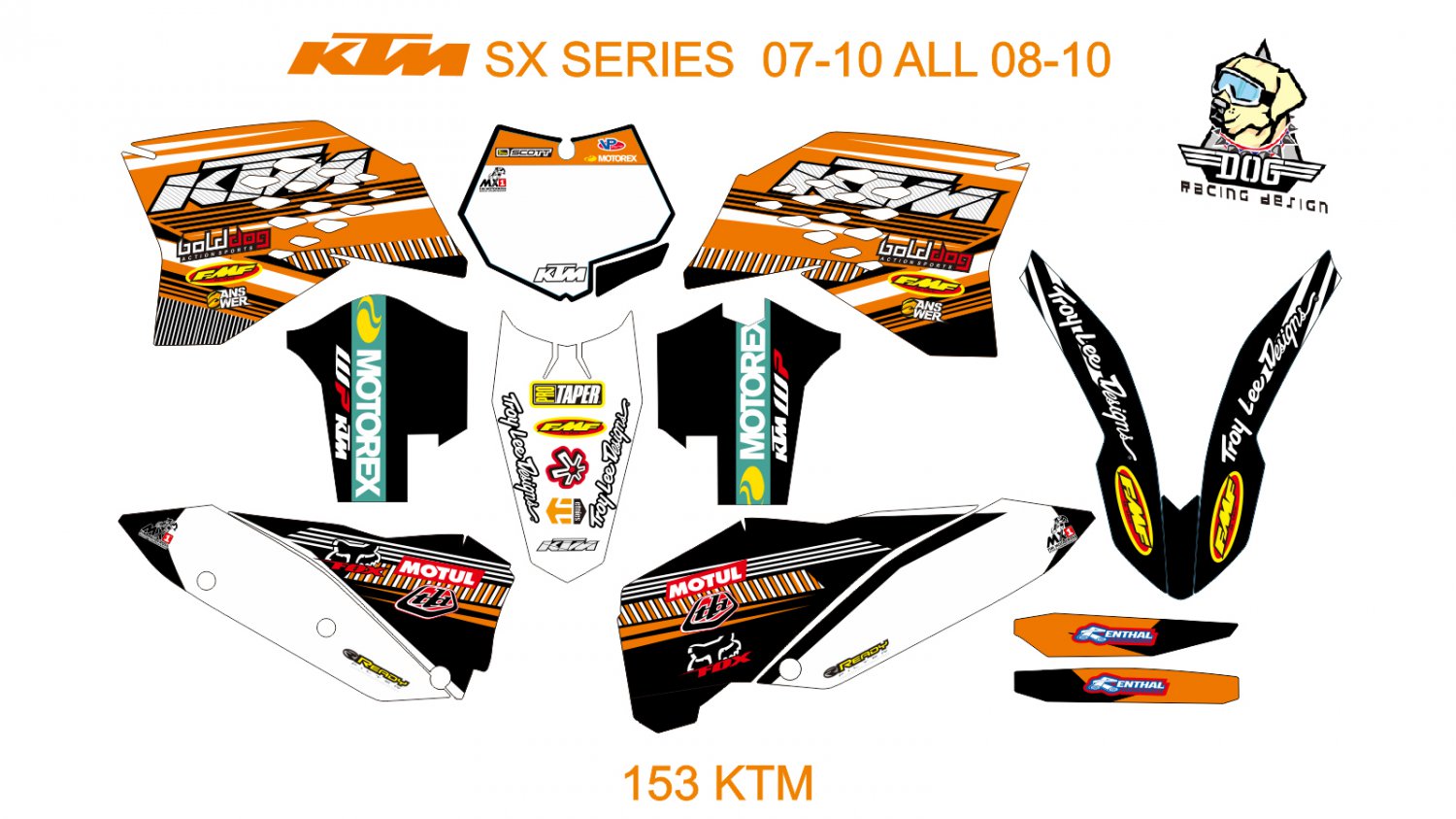 KTM SX SERIES 2007-2010 ALL 2008-2010 GRAPHIC DECAL KIT CODE.153