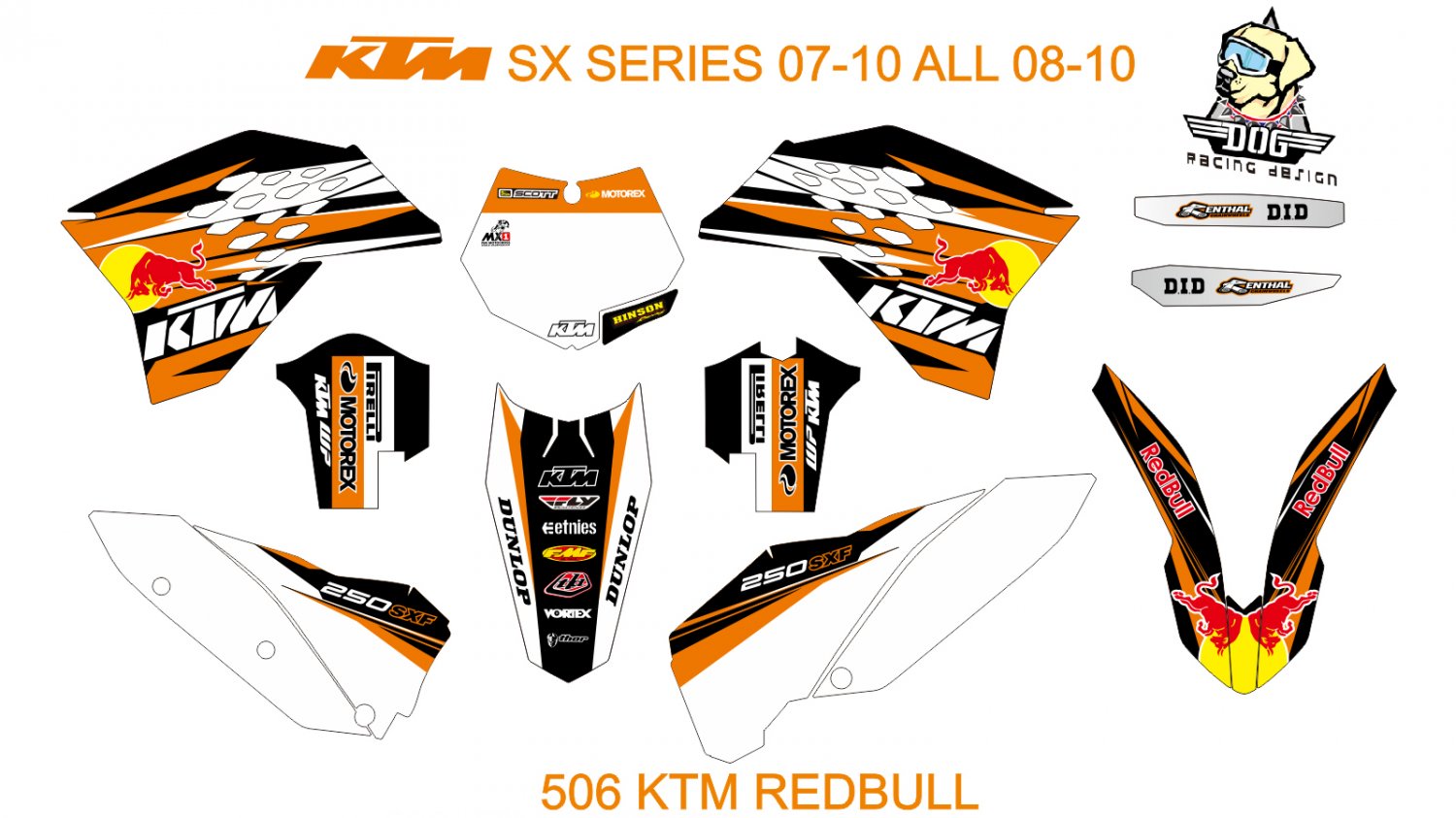 KTM SX SERIES 2007-2010 ALL 2008-2010 GRAPHIC DECAL KIT CODE.506
