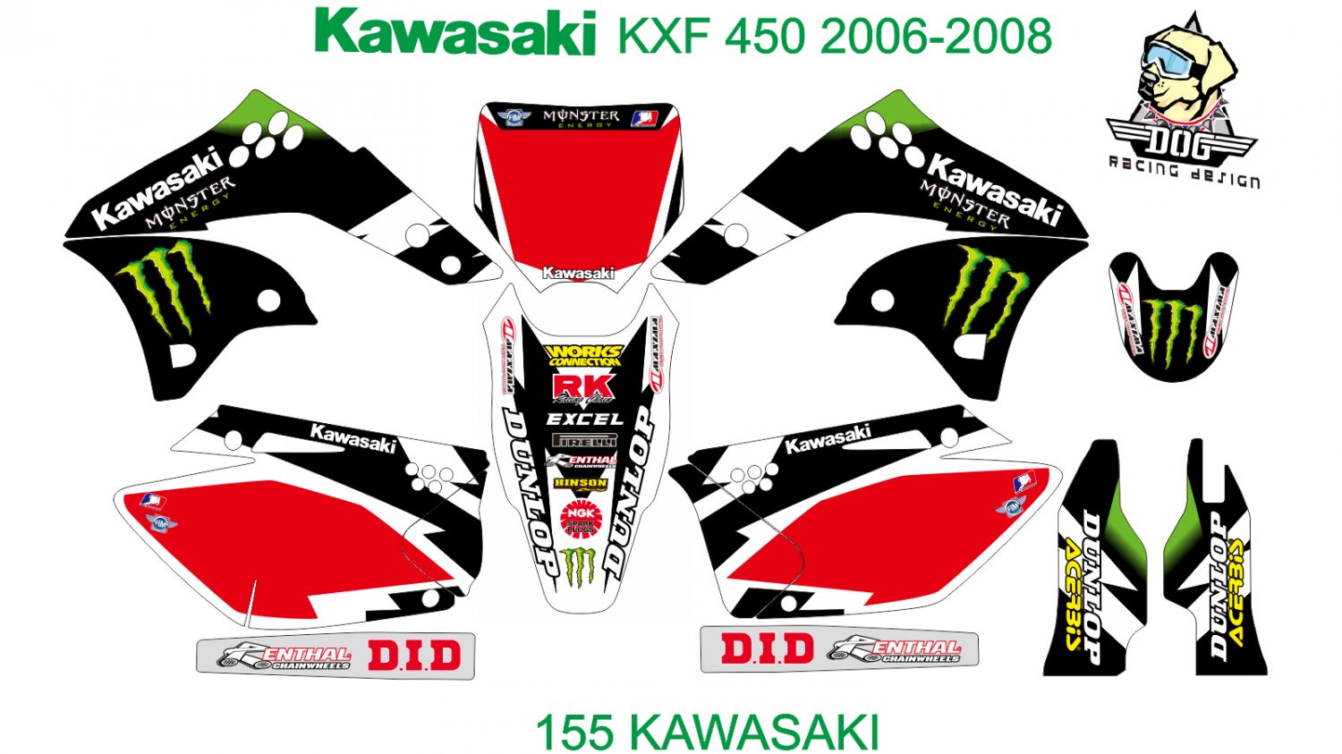 KAWASAKI KXF 450 2006-2008 GRAPHIC DECAL KIT CODE.155