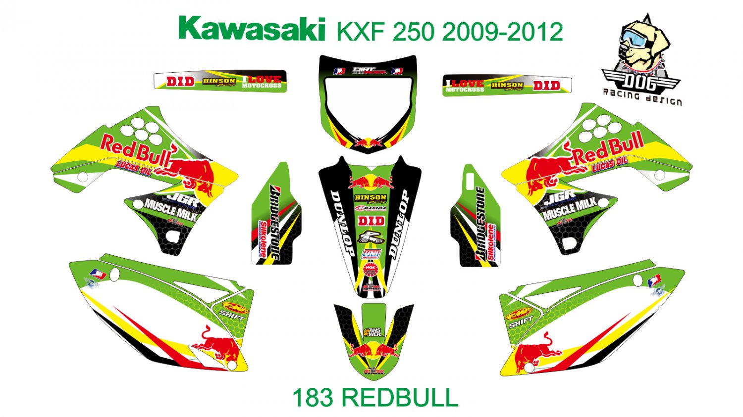 KAWASAKI KXF 250 2009-2012 GRAPHIC DECAL KIT CODE.183