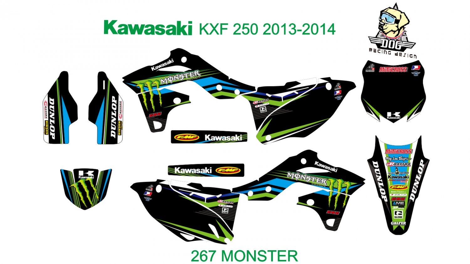 KAWASAKI KXF 250 2013-2014 GRAPHIC DECAL KIT CODE.267