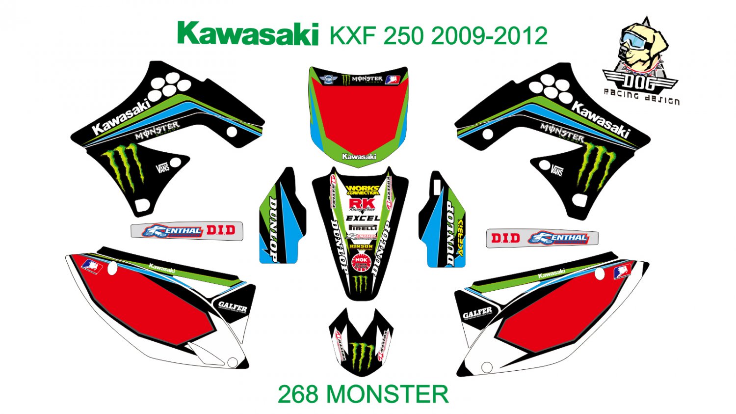 KAWASAKI KXF 250 2009-2012 GRAPHIC DECAL KIT CODE.268
