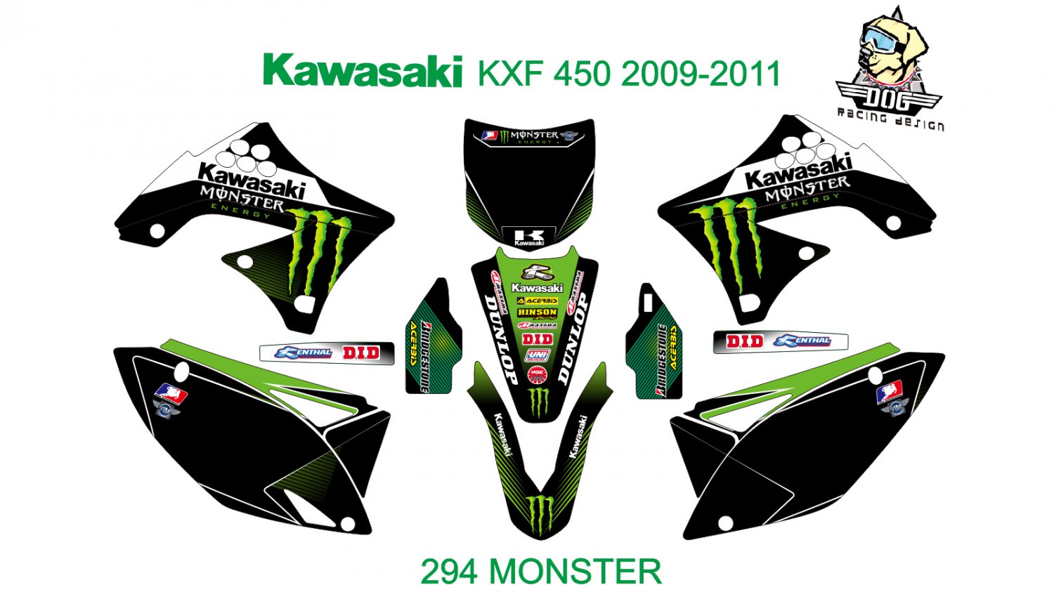 KAWASAKI KXF 450 2009-2011 GRAPHIC DECAL KIT CODE.294