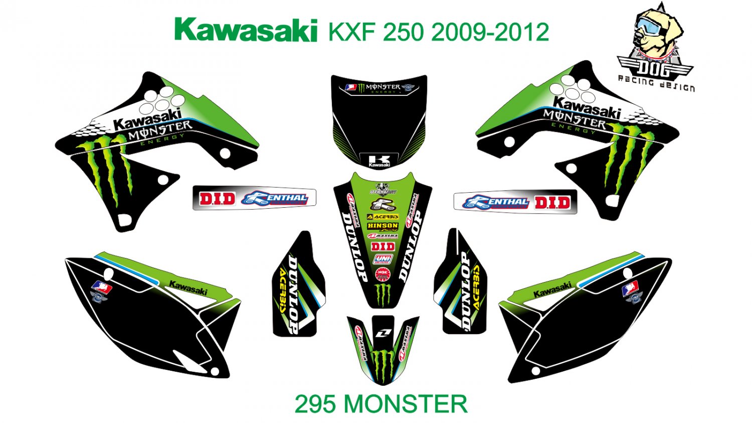 KAWASAKI KXF 250 2009-2012 GRAPHIC DECAL KIT CODE.295