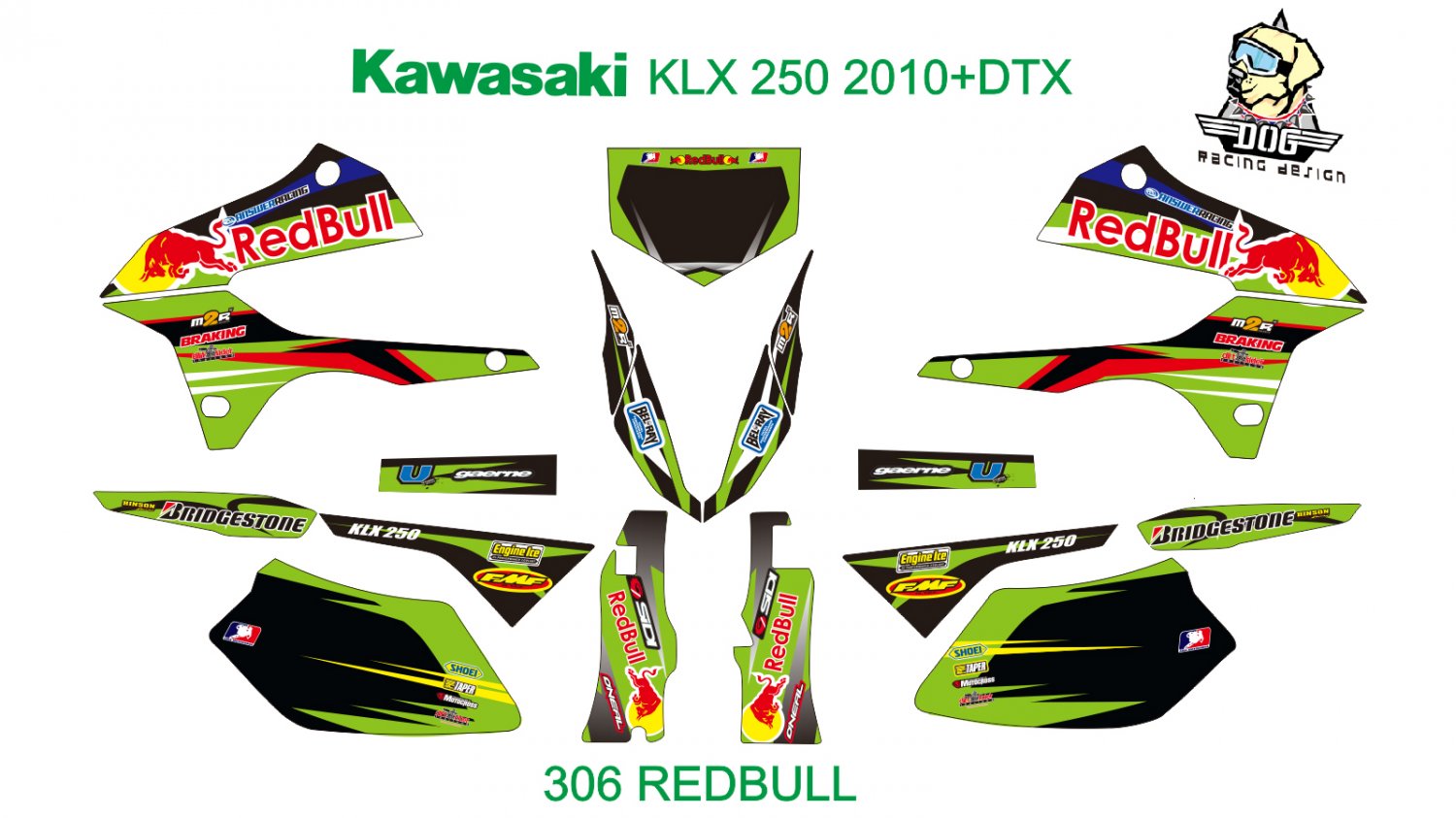 KAWASAKI KLX 250 2010+DTX GRAPHIC DECAL KIT CODE.306