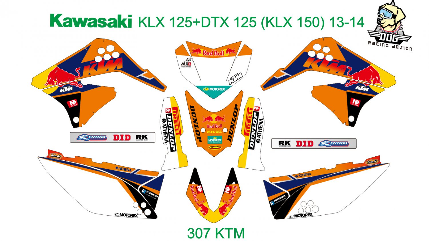 KAWASAKI KLX 125+DTX 125 (KLX 150) 2013-2014 GRAPHIC DECAL KIT CODE.307