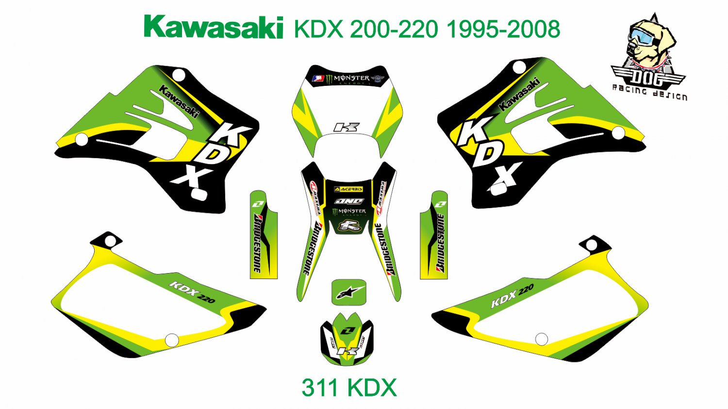 KAWASAKI KDX 200-220 1995-2008 GRAPHIC DECAL KIT CODE.311