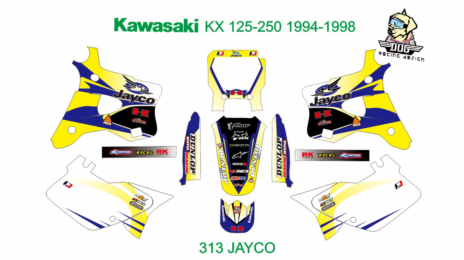 KAWASAKI KX 125-250 1994-1998 GRAPHIC DECAL KIT CODE.313