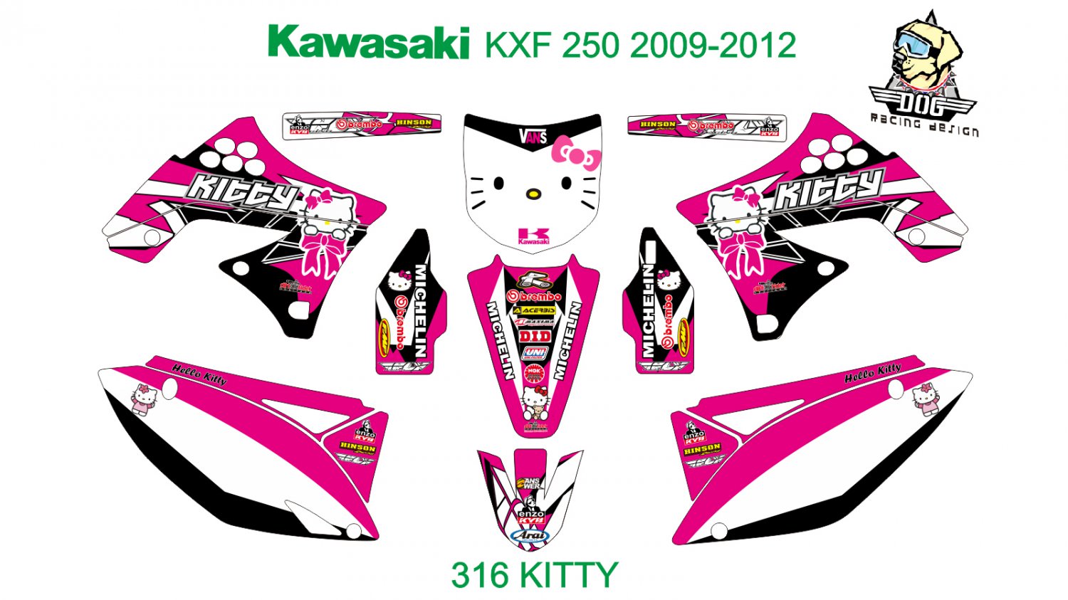 KAWASAKI KXF 250 2009-2012 GRAPHIC DECAL KIT CODE.316
