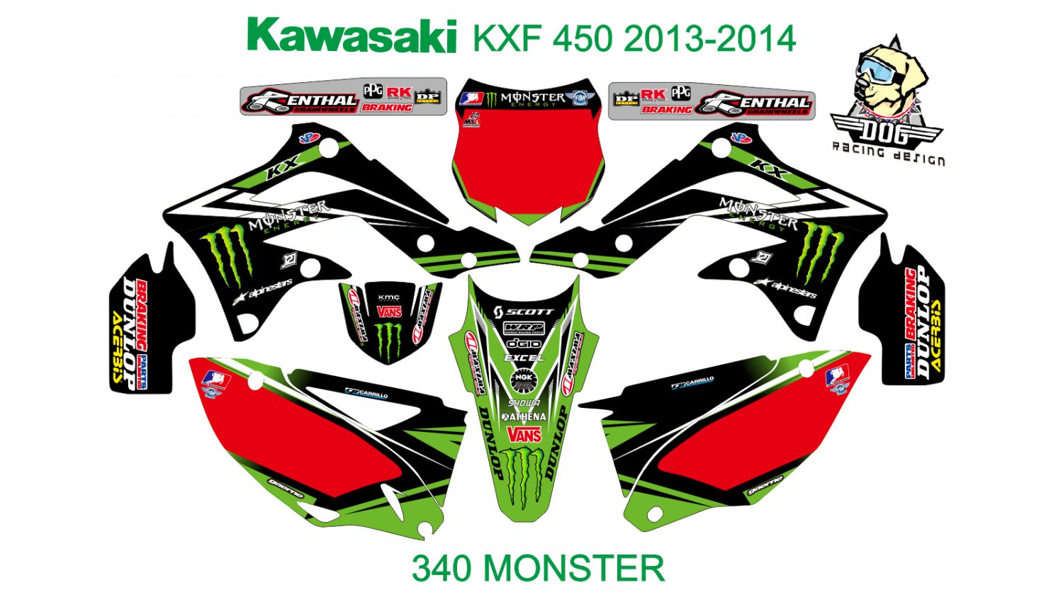 KAWASAKI KXF 450 2013-2014 GRAPHIC DECAL KIT CODE.340