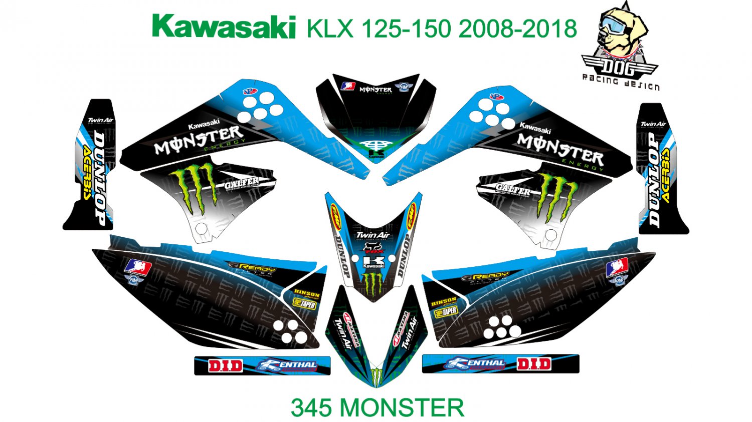 KAWASAKI KLX 125-150 2008-2012 GRAPHIC DECAL KIT CODE.345