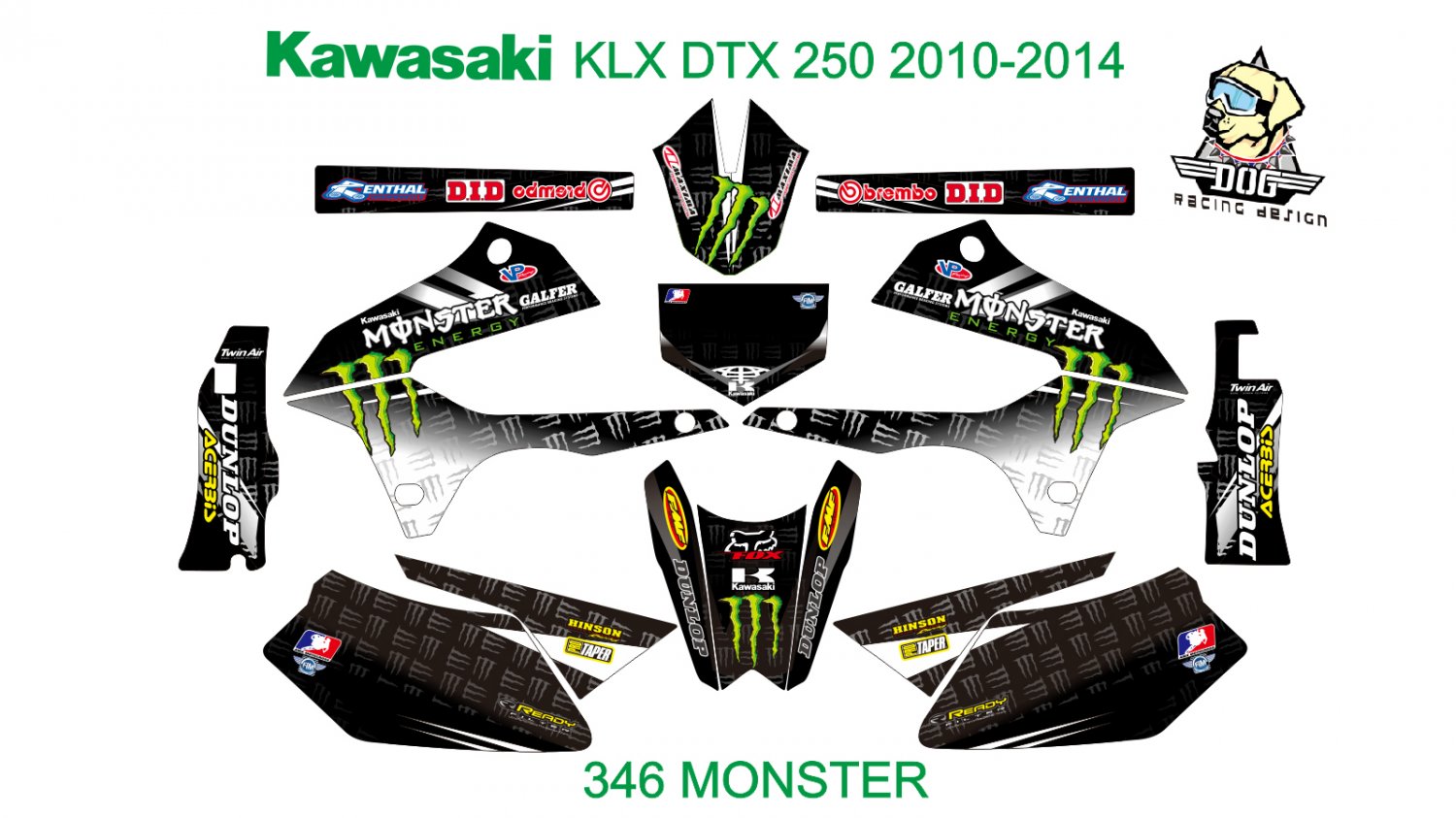KAWASAKI KLX DTX 250 2010-2014 GRAPHIC DECAL KIT CODE.346