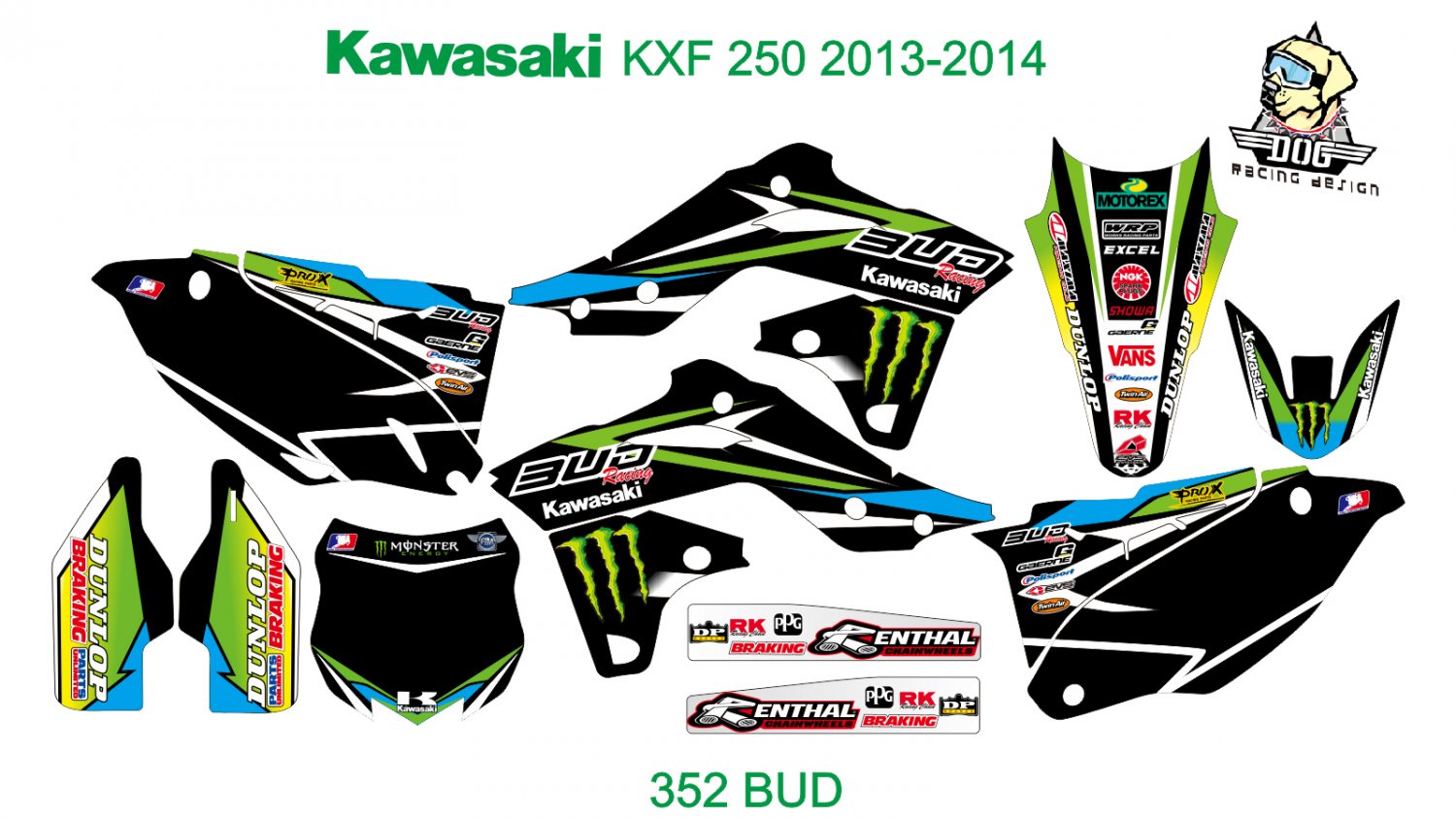 KAWASAKI KXF 250 2013-2014 GRAPHIC DECAL KIT CODE.352