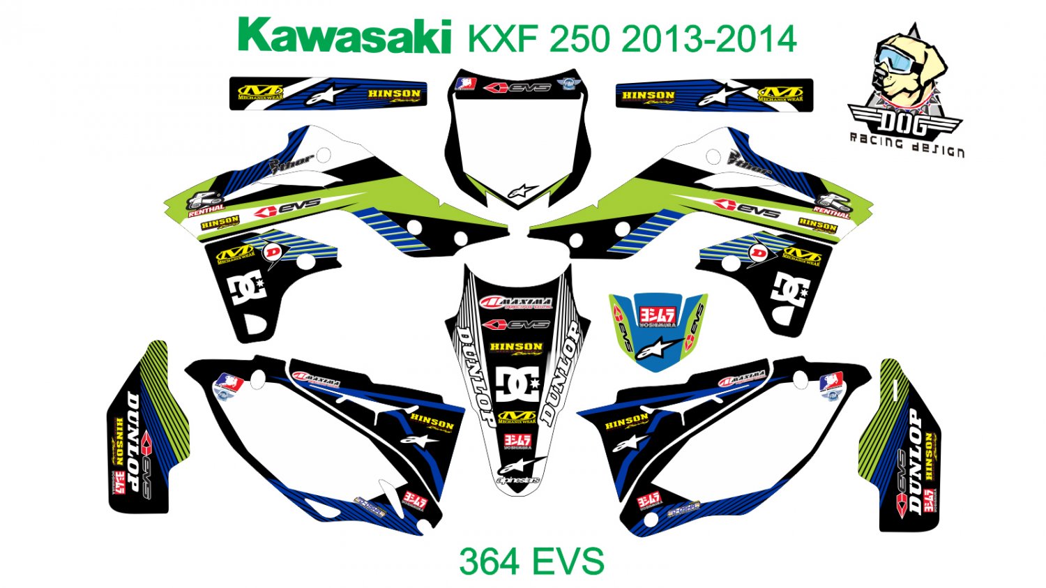 KAWASAKI KXF 250 2013-2014 GRAPHIC DECAL KIT CODE.364