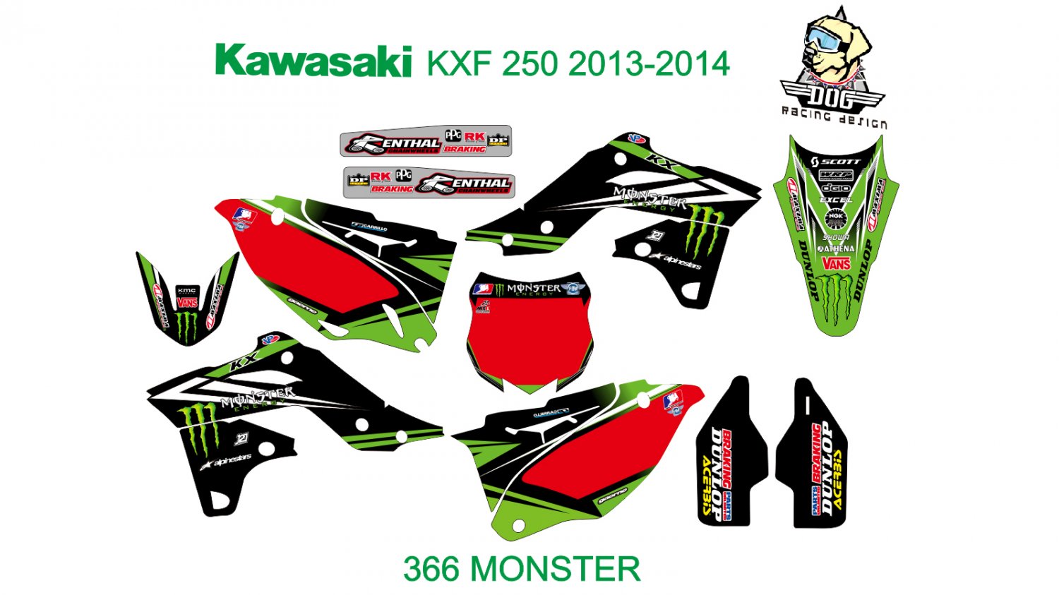 KAWASAKI KXF 250 2013-2014 GRAPHIC DECAL KIT CODE.366
