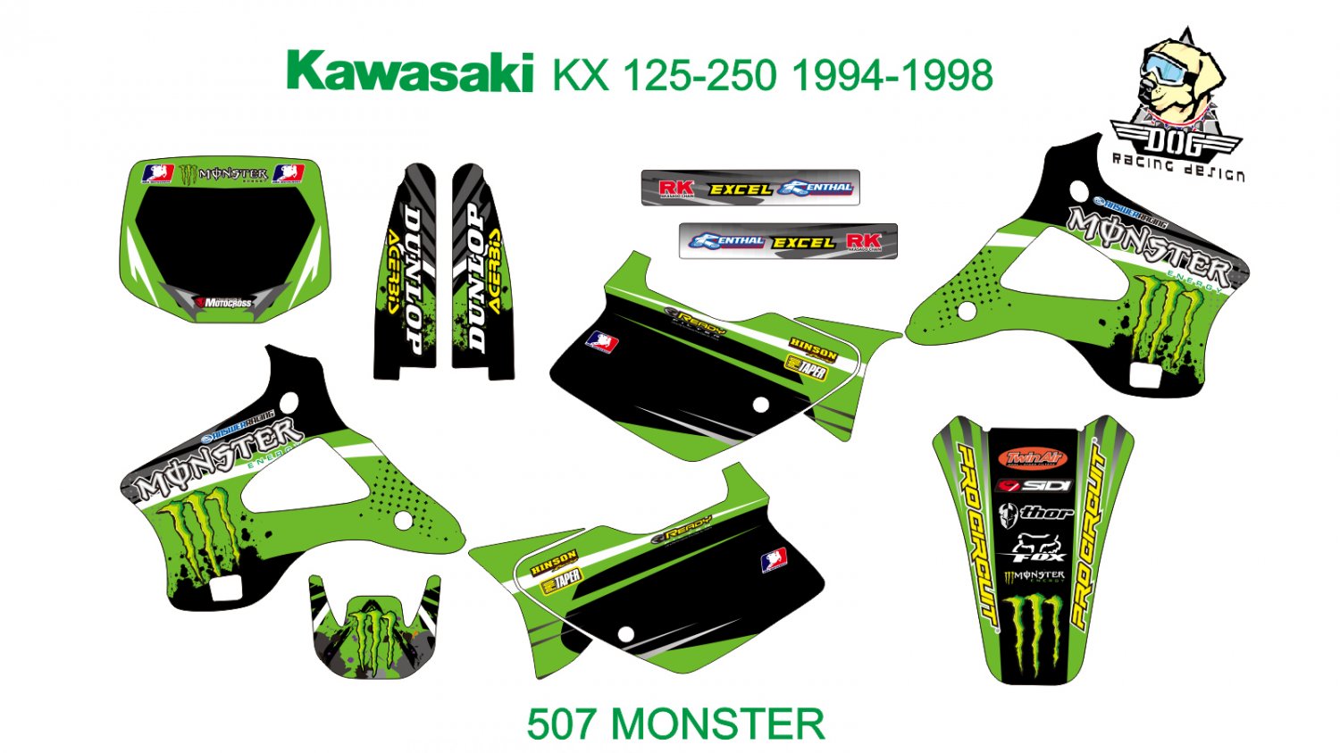 KAWASAKI KX 125-250 1994-1998 GRAPHIC DECAL KIT CODE.507