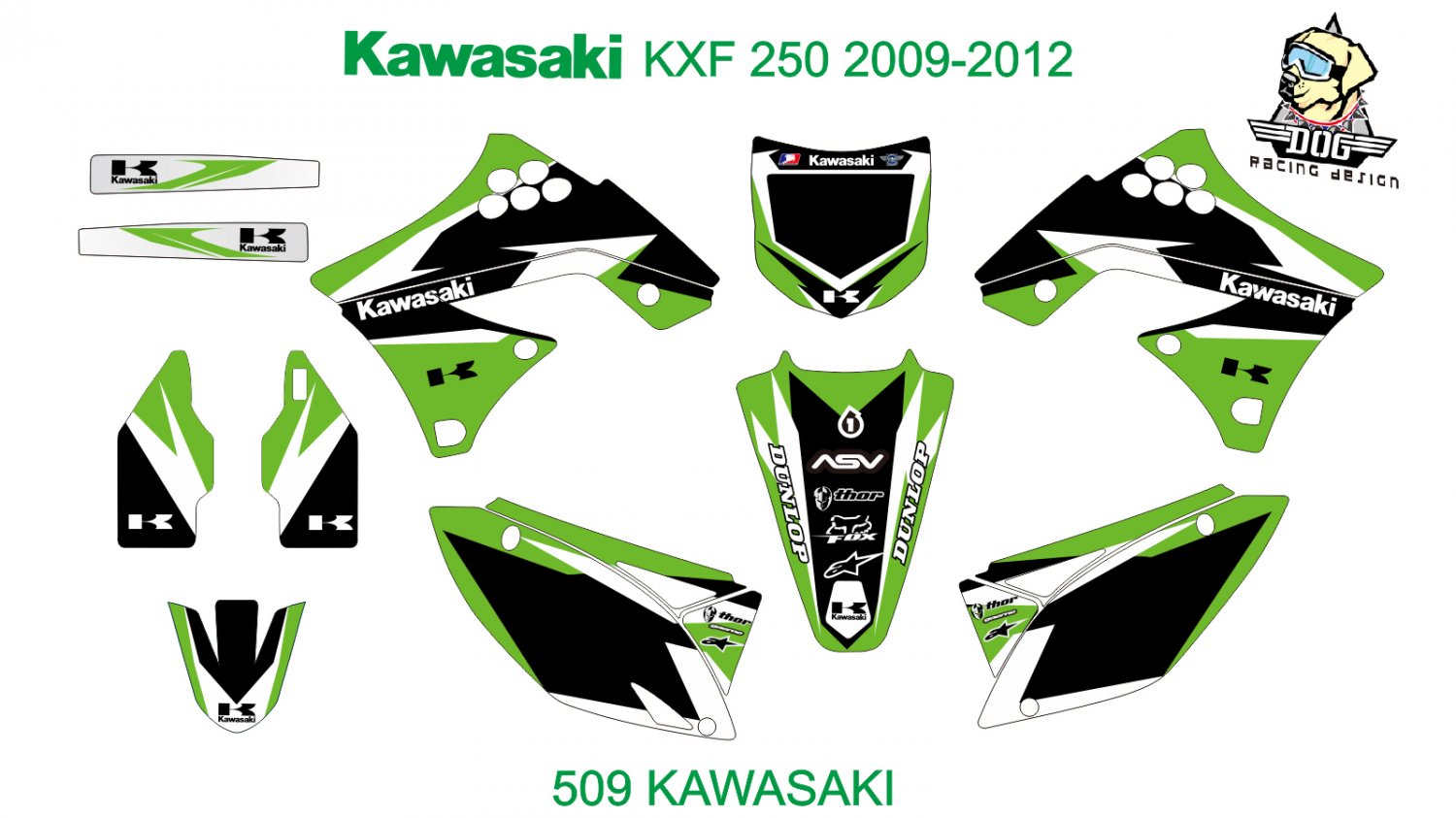 KAWASAKI KXF 250 2009-2012 GRAPHIC DECAL KIT CODE.509