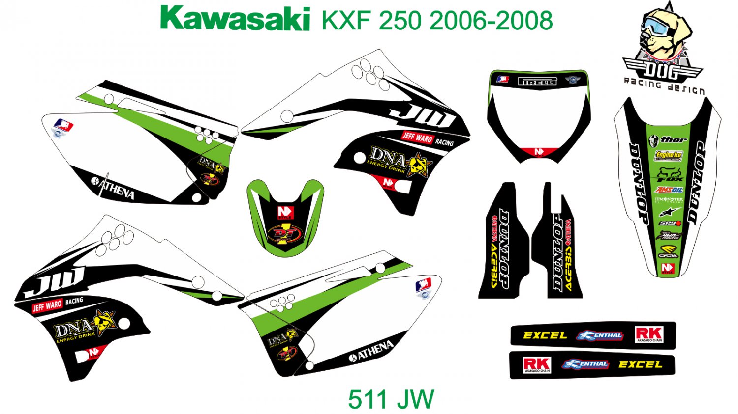 KAWASAKI KXF 250 2006-2008 GRAPHIC DECAL KIT CODE.511