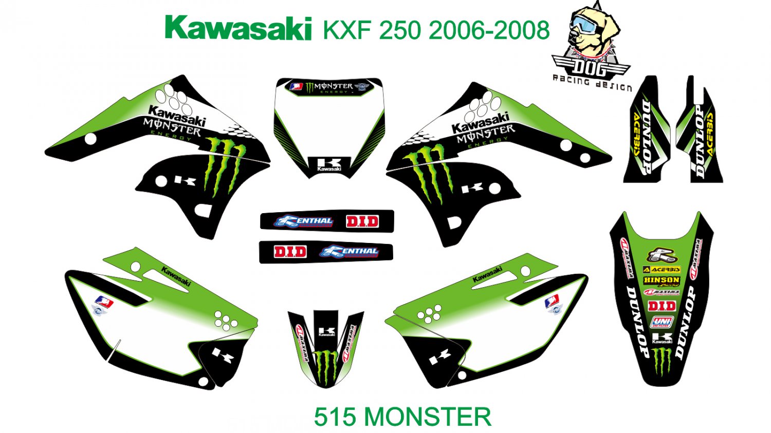 KAWASAKI KXF 250 2006-2008 GRAPHIC DECAL KIT CODE.515