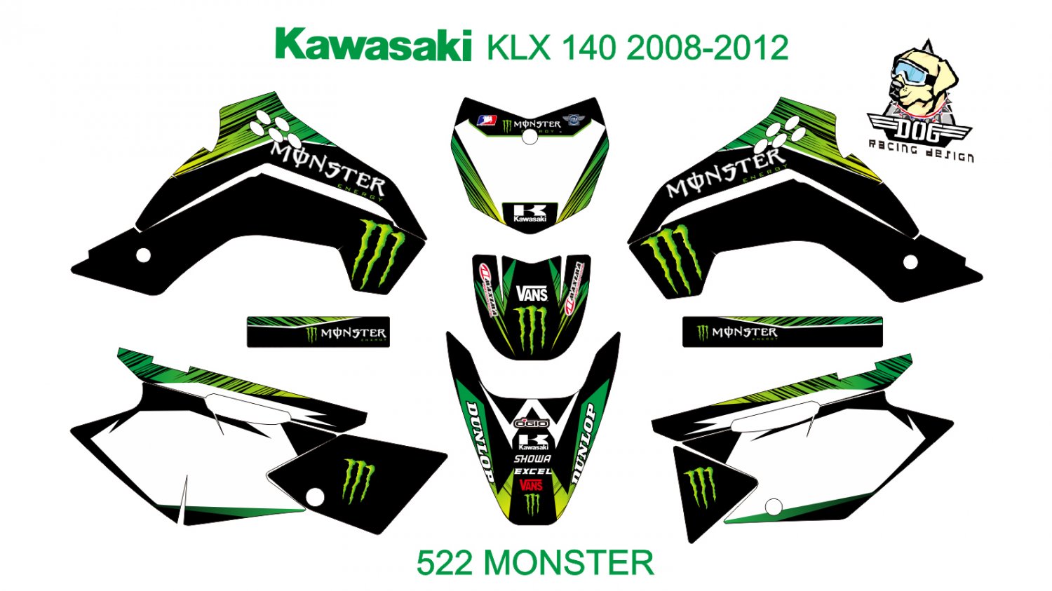 KAWASAKI KLX 140 2008 2012 GRAPHIC DECAL KIT CODE 522