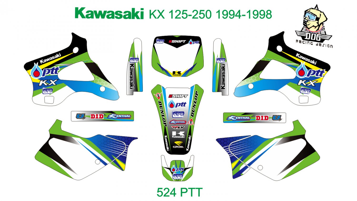 KAWASAKI KX 125-250 1994-1998 GRAPHIC DECAL KIT CODE.524