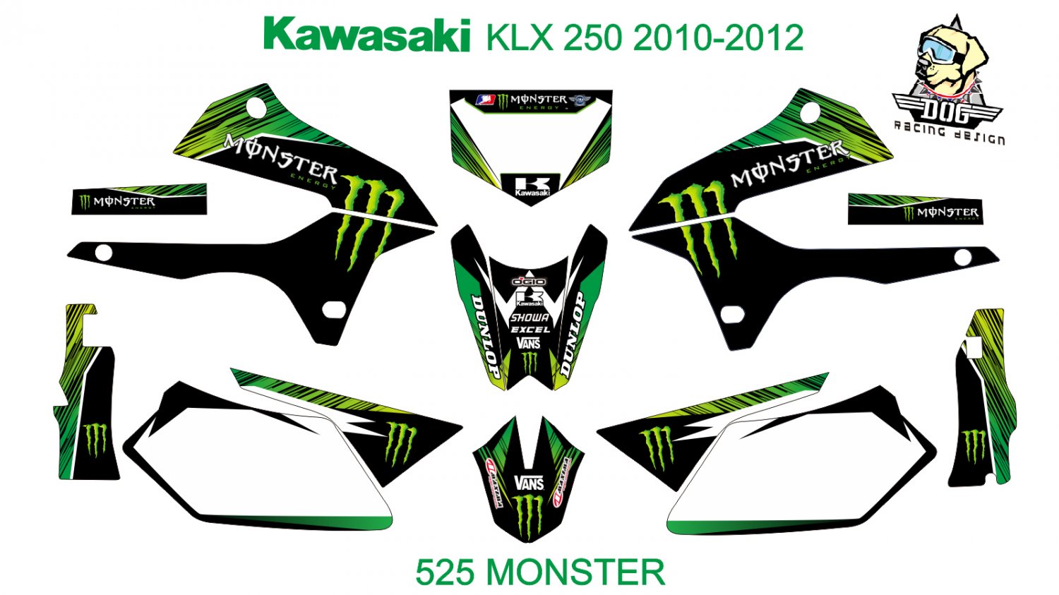 KAWASAKI KLX 250 2010-2012 GRAPHIC DECAL KIT CODE.525