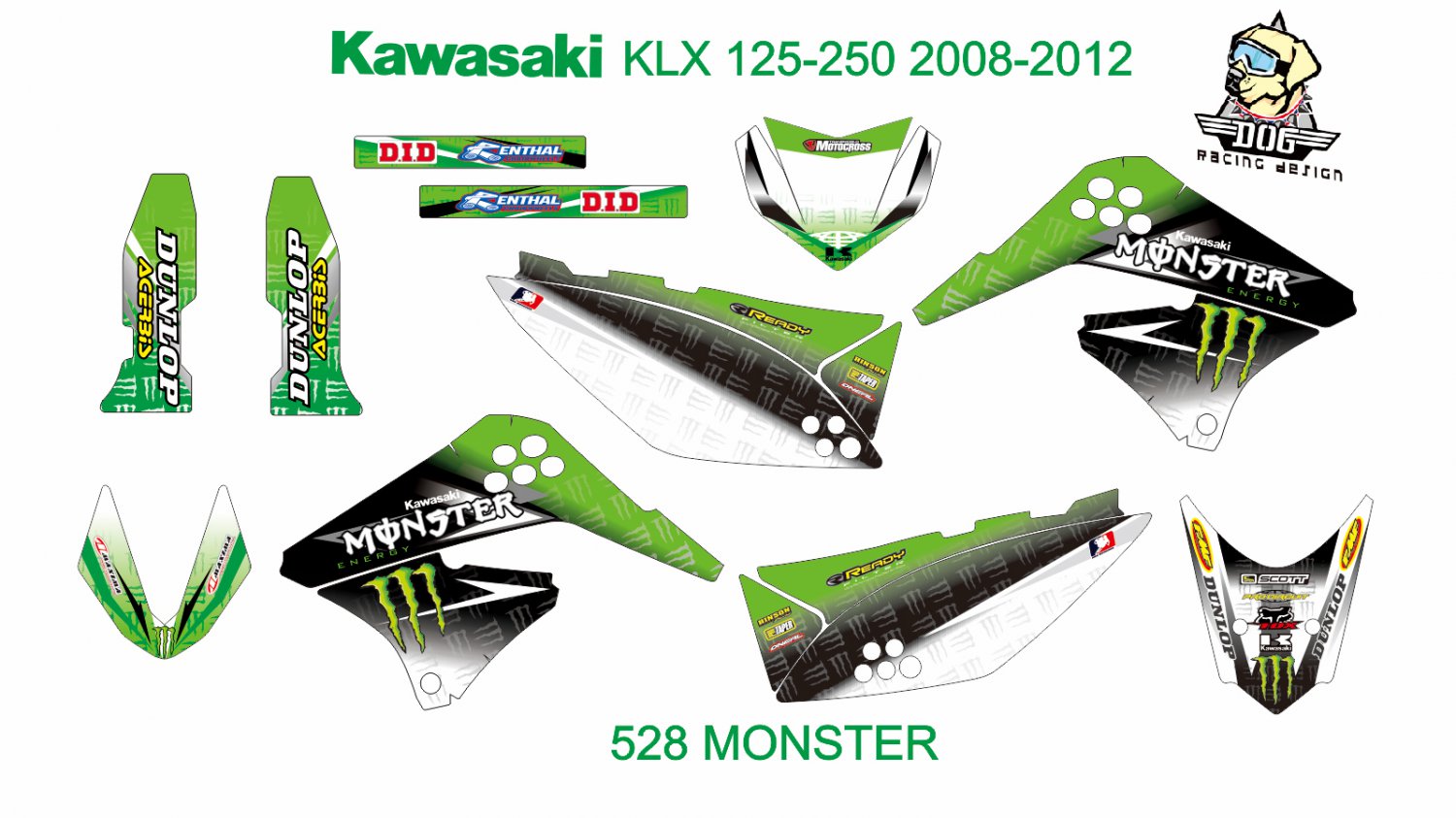 KAWASAKI KLX 125-250 2008-2012 GRAPHIC DECAL KIT CODE.528