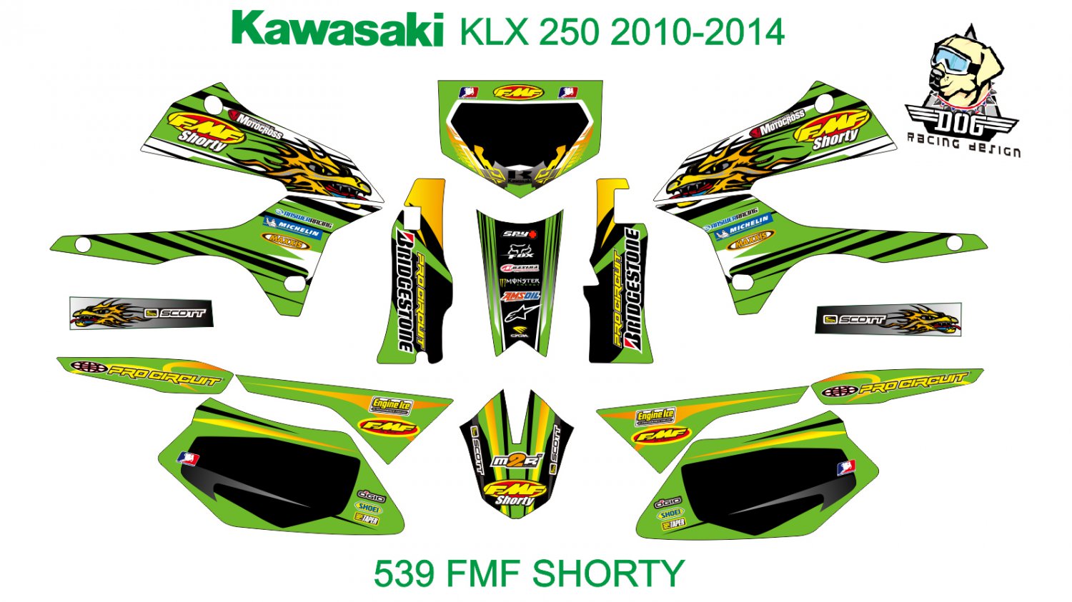 KAWASAKI KLX 250 2010-2014 GRAPHIC DECAL KIT CODE.539