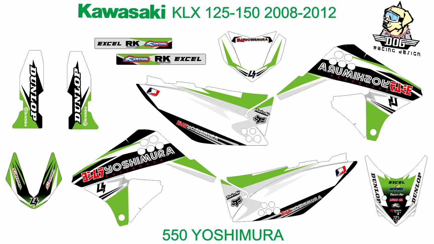 KAWASAKI KLX 125-150 2008-2012 GRAPHIC DECAL KIT CODE.550